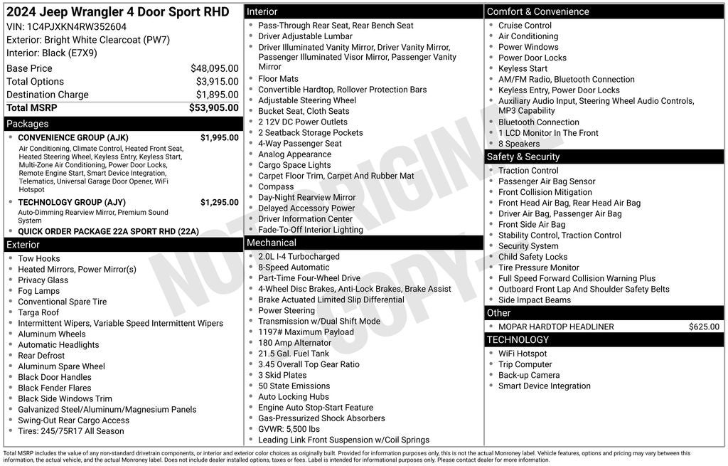 2024 Jeep Wrangler Sport RHD Right Hand Drive