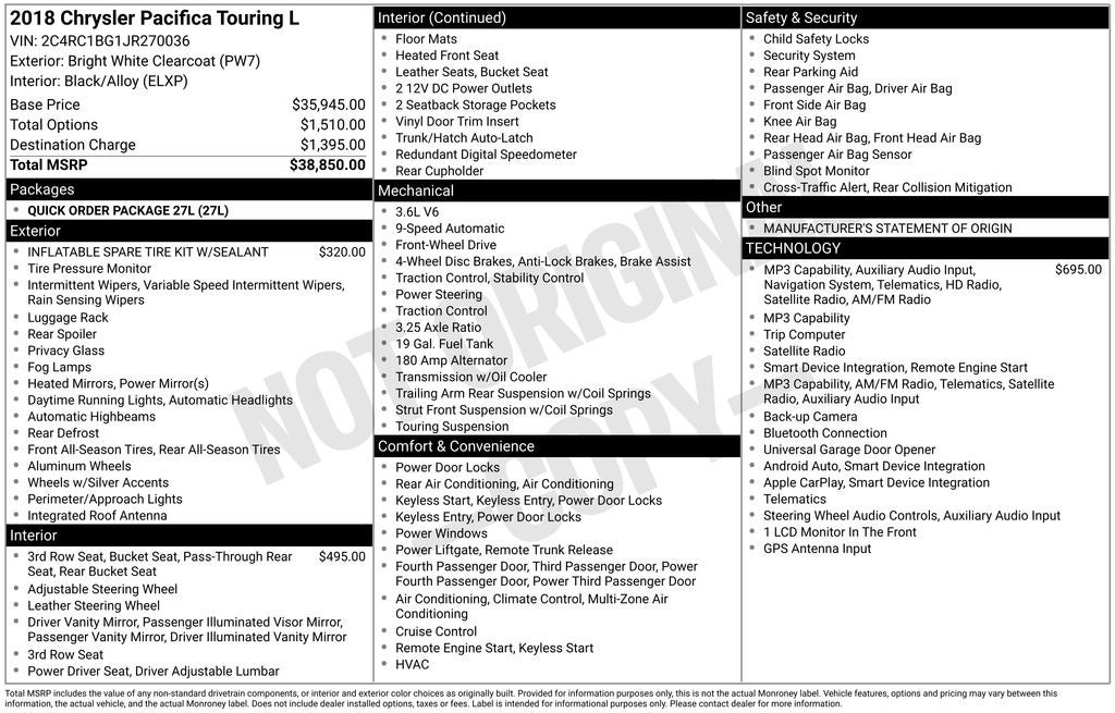 2018 Chrysler Pacifica Touring L