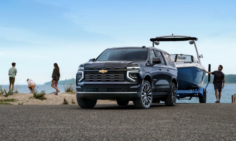 2026 Chevy Suburban pulling a boat from the water